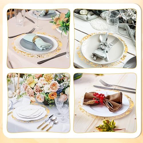 Miniatura 3 de Juego de 100 manteles individuales desechables dorados de 13 pulgadas, manteles individuales redondos metálicos a granel para bodas, fiestas de