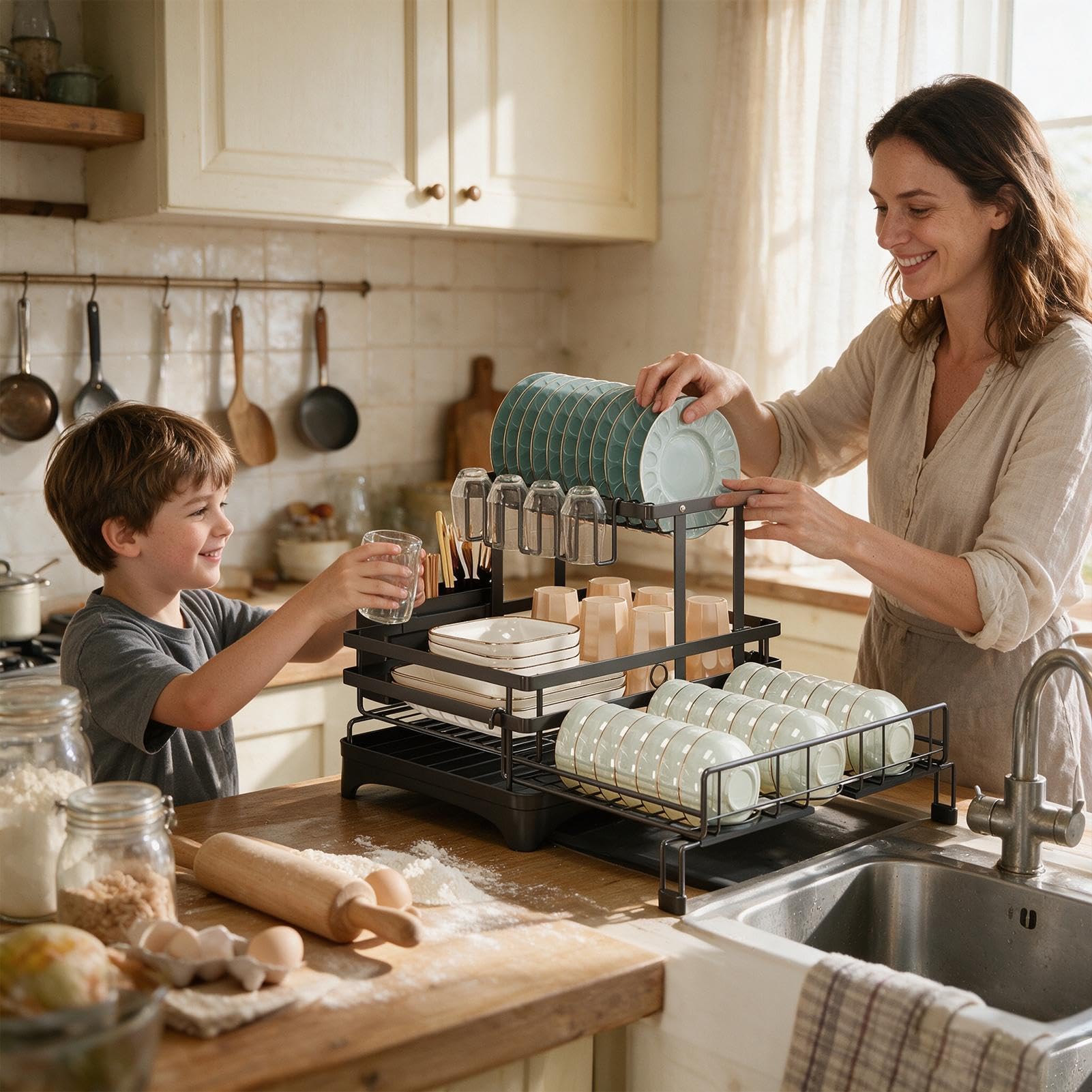 Gran Capacidad Extensible con Portautensilios Almacenaje Encimera | Escurridor Cocina Para Taza Tenedor Espátula Cuchara Cubiertos Apartamento Restaurante