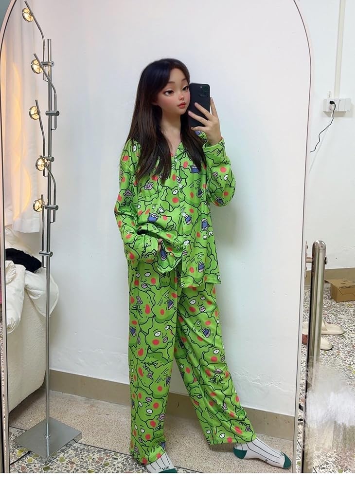 【中古】 Ghosts of Love Green Pajamas Women's Pima Pajama Set in Zèbre de Forêt