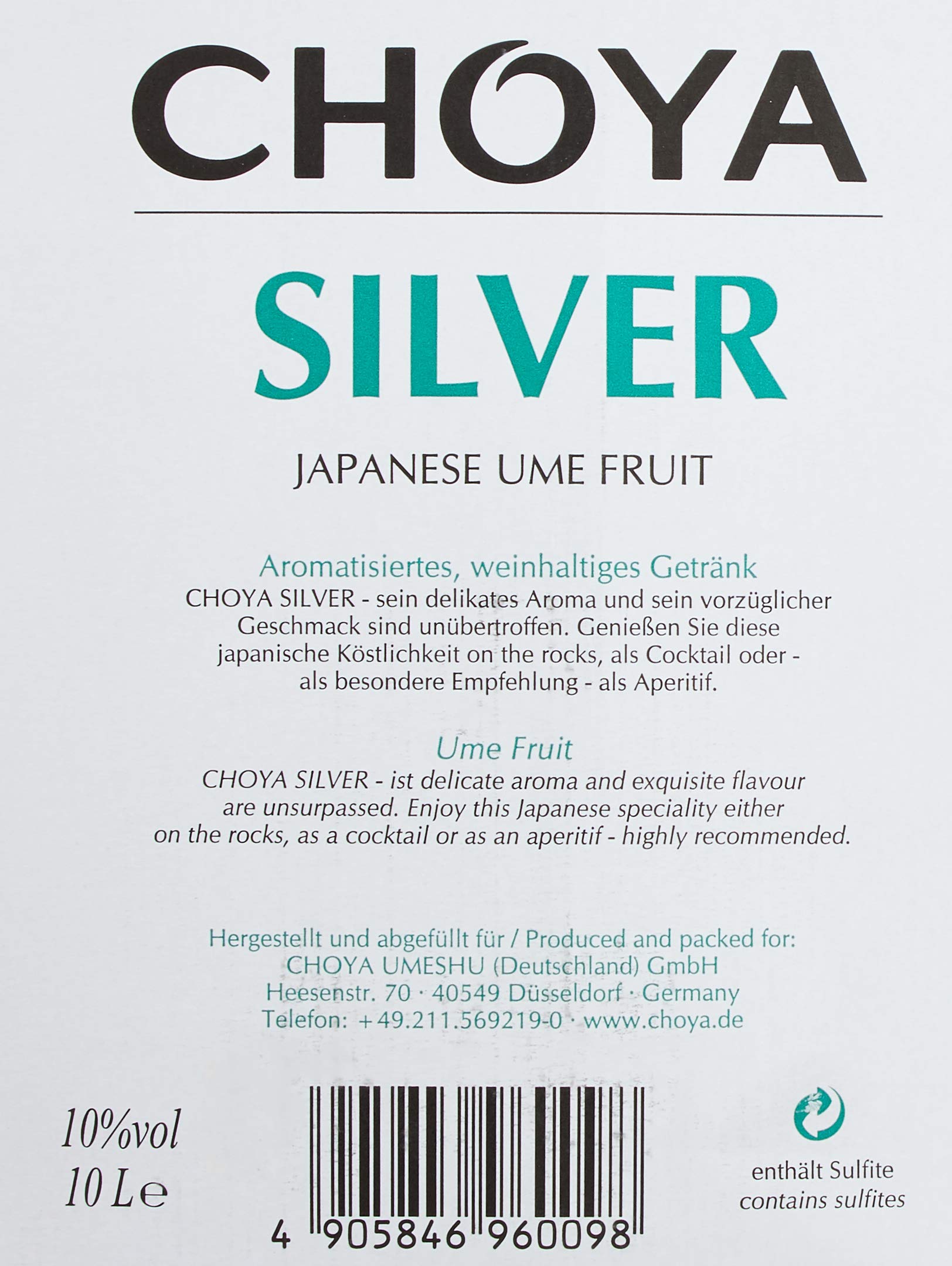 Choya Silver (Weinhaltiges Getränk, Ume Frucht, japanischer Pflaumenwein, fruchtig, süßlich, 10% vol.) 1er Pack - Bag in Box (1 x 10 l)