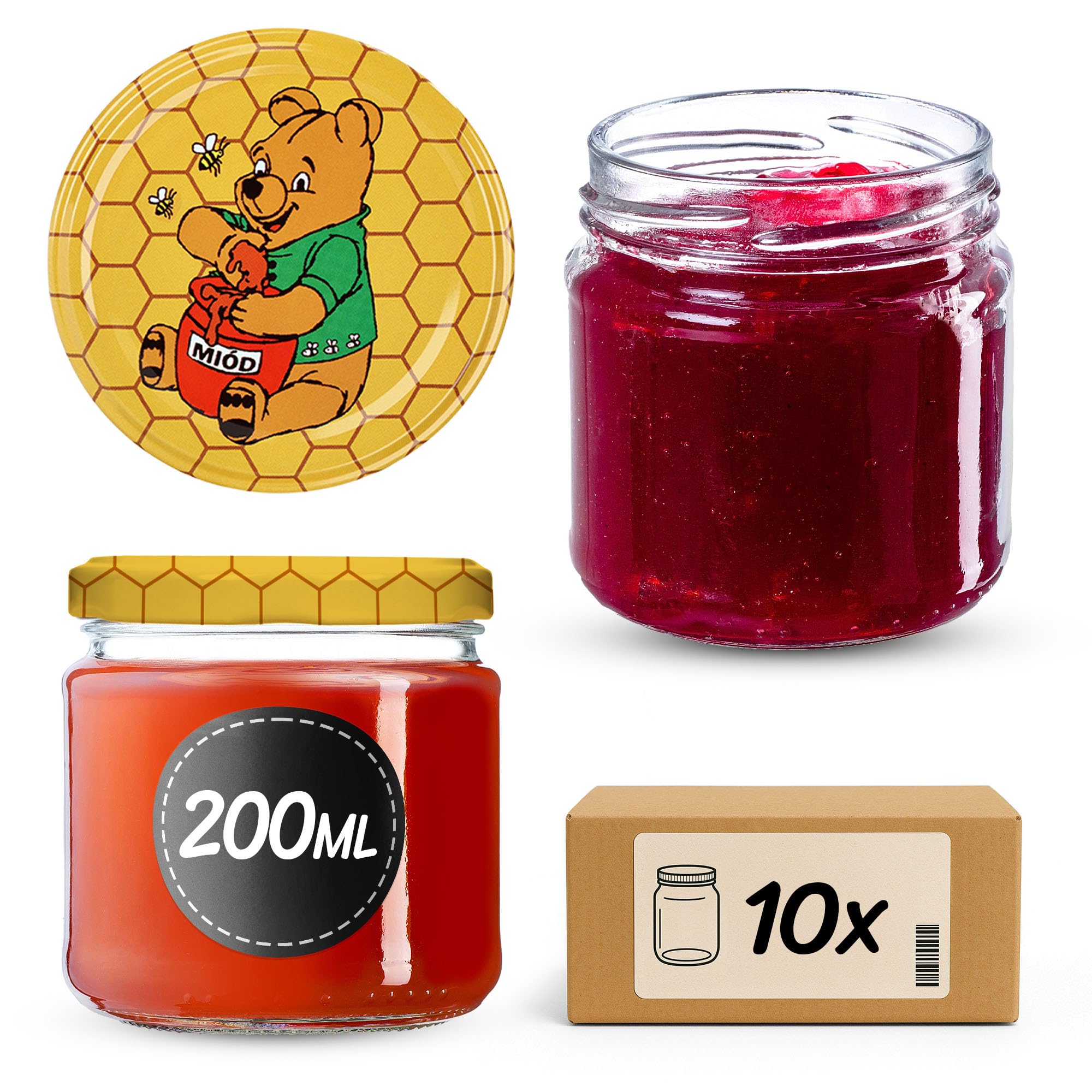 KADAX 10er Set Einmachgläser 200ml TO66, Marmeladengläser Vorratsgläser Mason Jar mit Schraubdeckel, Luftdicht & Spülmaschinenfest, Honig- & Dessertgläser