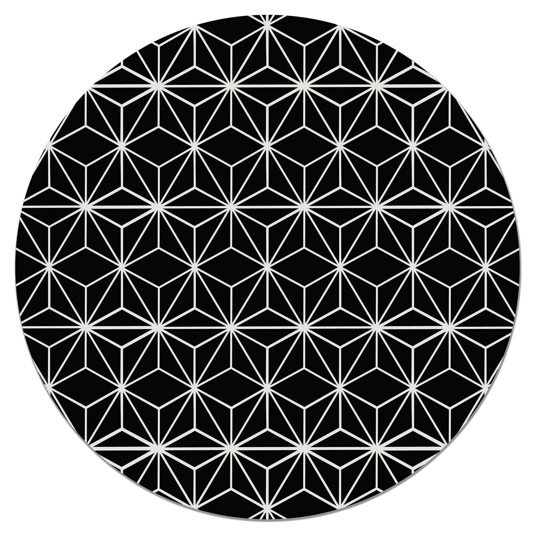 Panorama Alfombra Vinílica Cocina Baño - Modelo Redonda Líneas Estrellas Negro 100x100 cm - Varios tamaños - Decoración Hogar