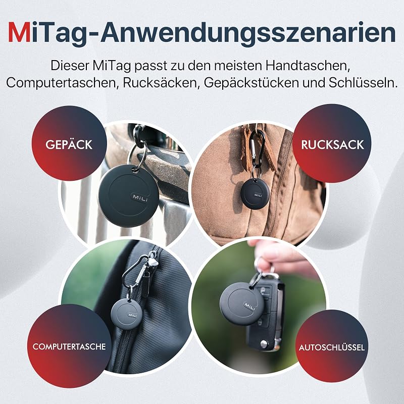 MiLi MiTag Kulcskereső Apple Hol van? Alkalmazáshoz - iOS Bluetooth Okos Nyomkövető Címke Táskákhoz, Bőröndökhöz, IP67 Vízálló, Cserélhető E