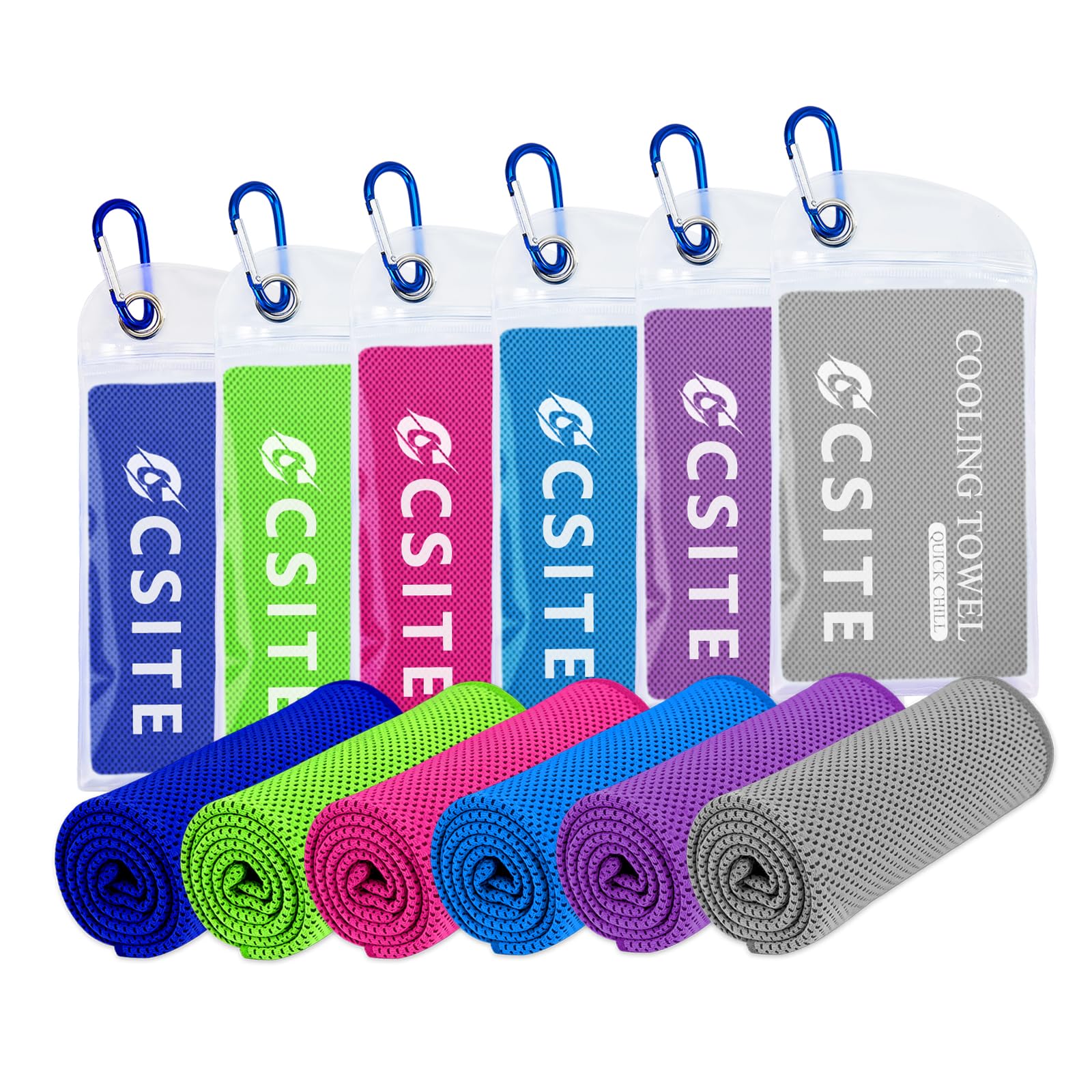 CSITE Cooling Towels for Neck and Face - 6 Pack 47x12 Inch Ice Cold Microfiber Towels, Soft & Breathable Cooling Towel for Hot Weather, Sports, Yoga, Workout, Running, Golf, Camping
