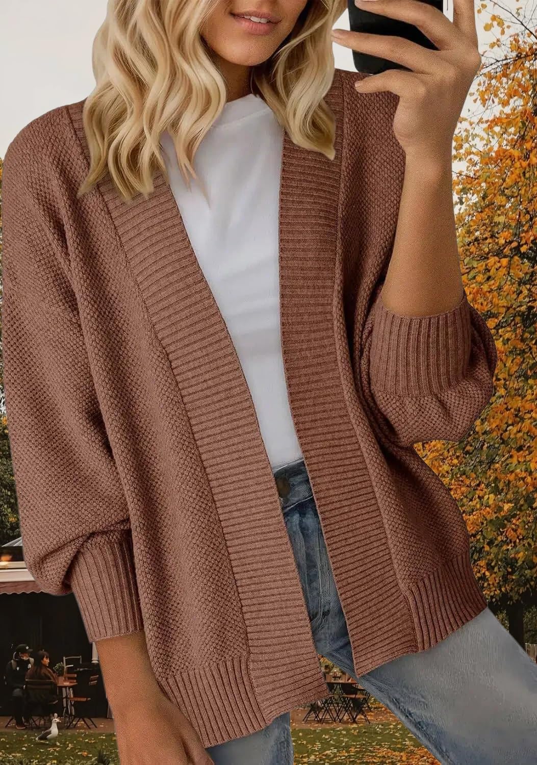 Générique Gilet Cardigan Ouvert pour Femme Col Châle Manches Longues Bouffantes Pull Léger en Maille Décontractée Doux et Confortable Idéal pour Le Bureau et Le Quotidien.