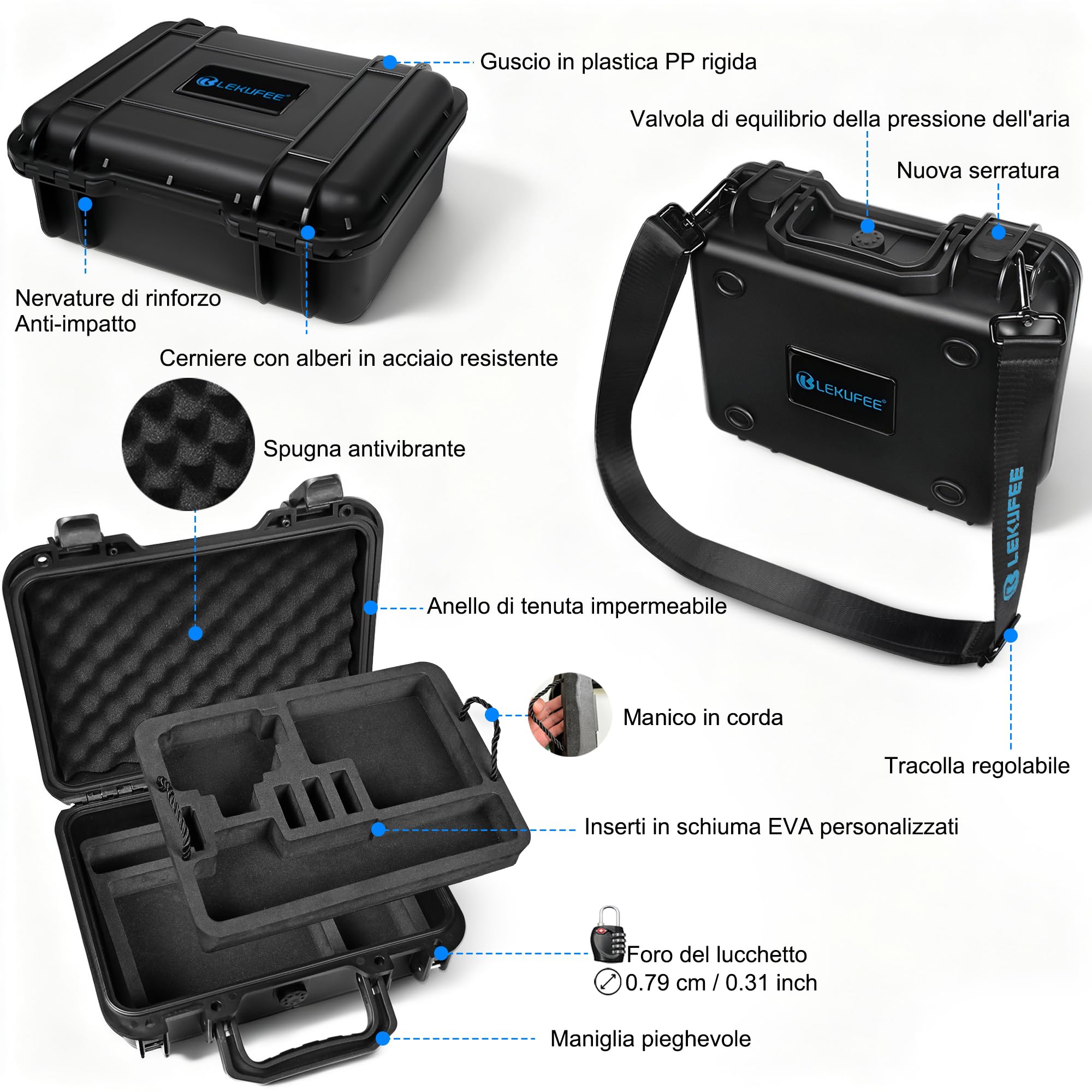 LEKUFEE Piccola Custodia Rigida Impermeabile per DJI Osmo Action 6/5 Pro/4/3,Combo Adventure,Combo Essenziale,Combo Standard e Accessori (Solo Valigia)