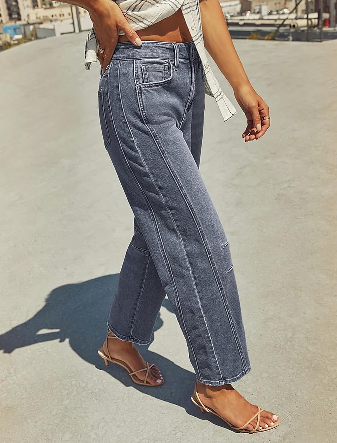IWD Baggy Barrel Jeans for Women Trendy Vintage High Waisted Wide Leg Boyfriend Y2K Denim Ankle Pants with Pockets - Image 3