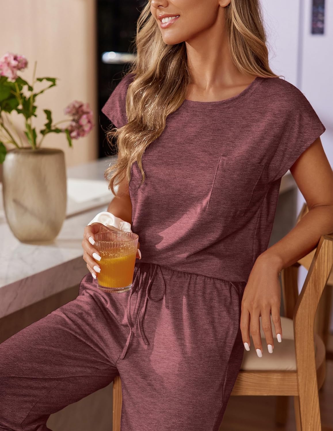 Ekouaer Womens Pajama Sets Cap Sleeve Sleepwear Tops and Long Pants Comfy Pjs 2 Piece Lounge Set with Pockets S-XXL - Image 3