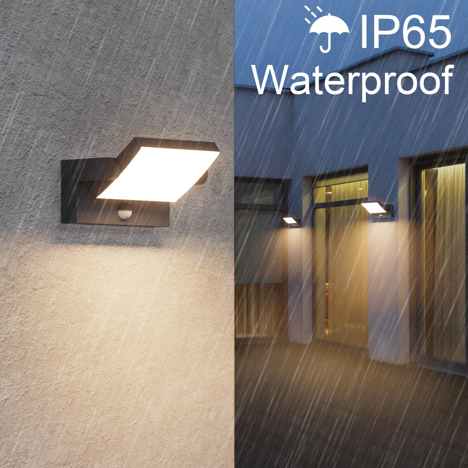 Klighten Applique Led Esterno/Interno con Sensore di Movimento IP65 Impermeabile, 24W Lampade da Parete Orientabile, Lampada da Muro Moderno per Ingresso Corridoio Terrazza, Nero, Bianco Caldo 3000K