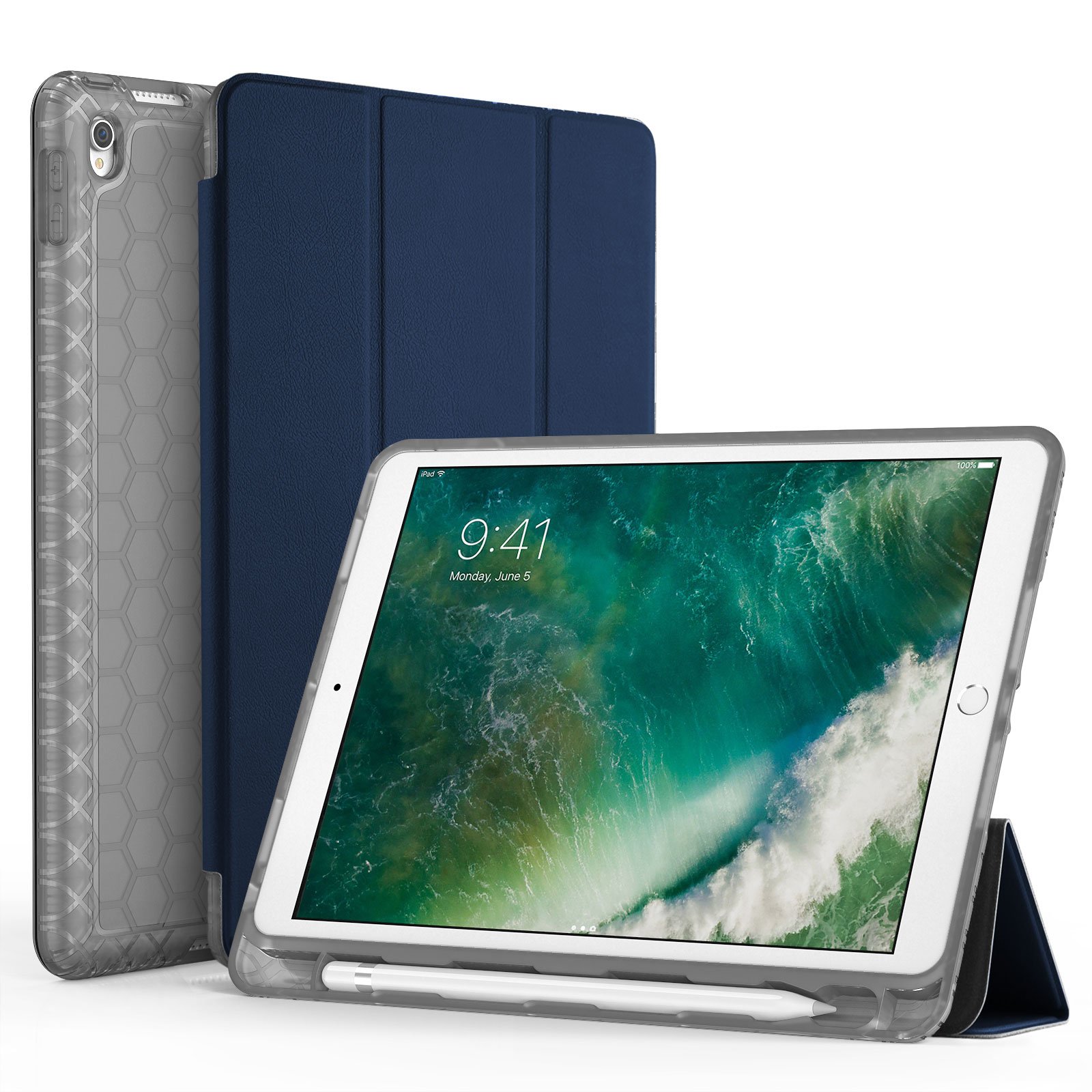 Compatible with iPad Air (3rd Gen) 10.5" 2019 / iPad Pro 10.5 2017 Case, Slim Full Body Protective Smart Cover Leather Case Shockproof with Stand Built-in Pencil Holder, Black