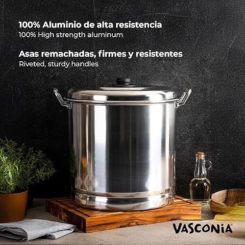 Miniatura 4 de Vasconia Olla vaporera Tamale de 26 cuartos de galón con estante y tapa de aluminio (aluminio) para todas las estufas, olla grande para cocinar al