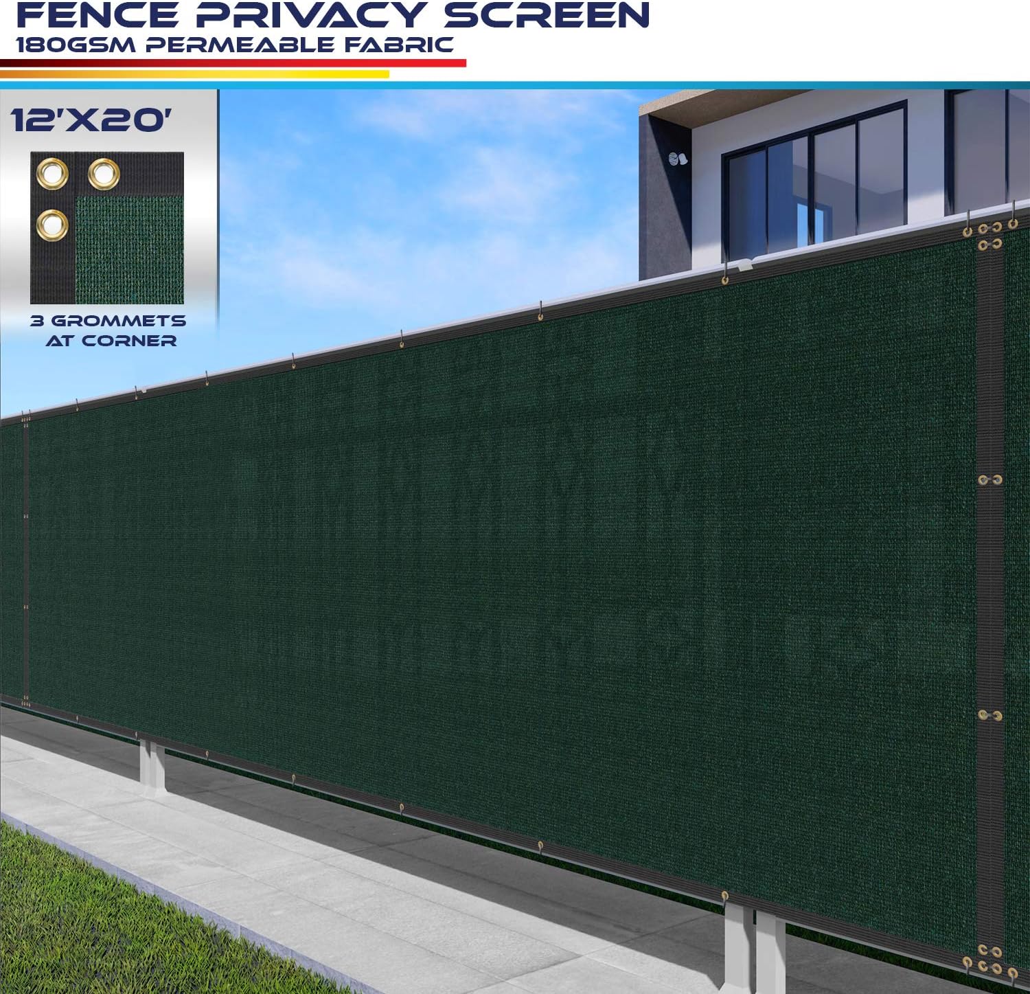 Windscreen4less Fence Privacy Screen 12' x 20' Heavy Duty Windscreen Fencing Mesh Fabric Cover for Patio Garden Backyard Lawn Carport Pool Fence, Green
