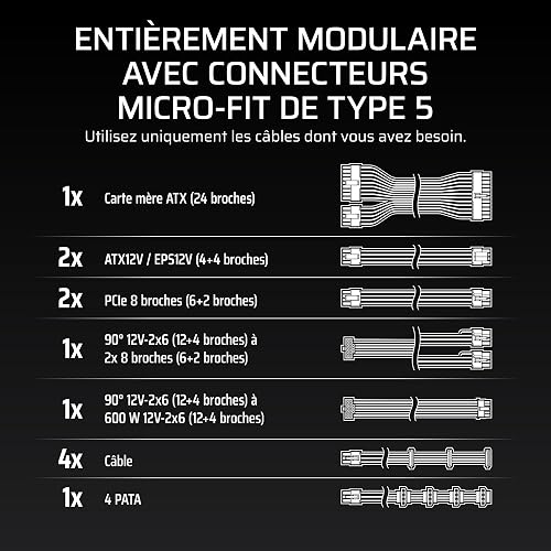 Corsair RM1000x Shift Alimentation ATX entièrement modulaire - Câble 12 V-2x6 natif, ATX 3.1 et PCIe 5.1, Bouton de contrôle de la Vitesse du Ventilateur, Condensateurs Japonais, Certifié Gold - Noir - 8