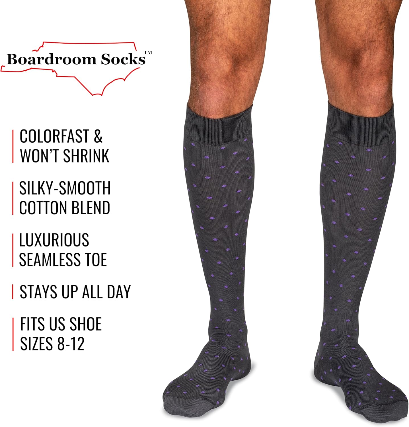 Cotton Patterned Over the Calf Dress Socks, Knee High Men’s Dress Socks, Made in USA by Boardroom Socks - Image 2
