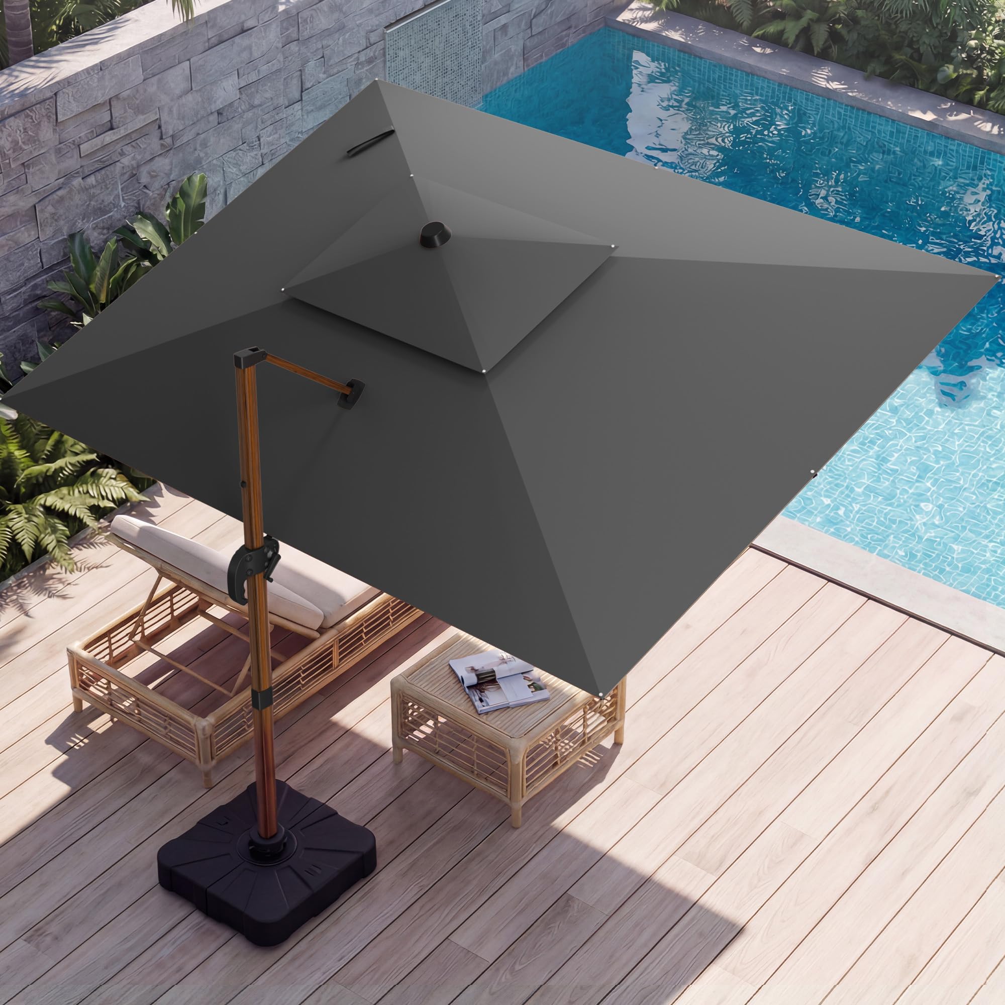 Jentafix 10x13 FT Wood Pattern Patio Umbrella, Large Deluxe Cantilever Rectangular Double Top Heavy Duty Offset Umbrellas with 360° Rotation, Outdoor shade for Garden Deck Pool Patio, Grey : Patio