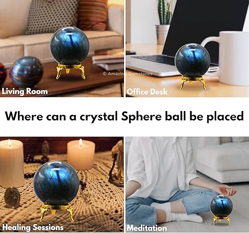 Vista 202 de Amazing Gemstone Black Tourmaline Crystal Ball with Stand - 2" Inches Crystal Sphere Meditation Balls for Witchcraft and Decorative Balls
