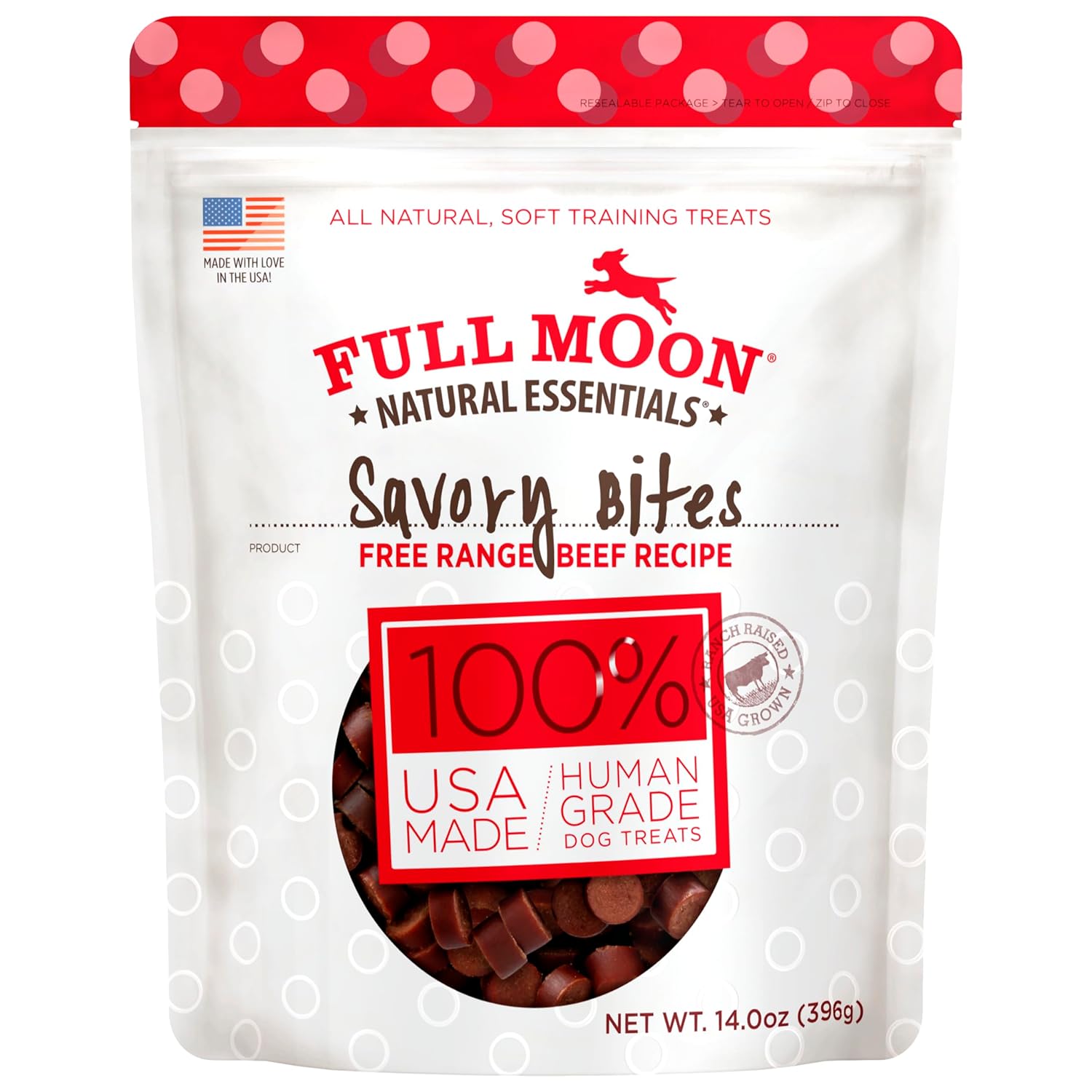 Full Moon All Natural Human Grade Dog Treats Essential Beef Savory Bites 14 Ounce