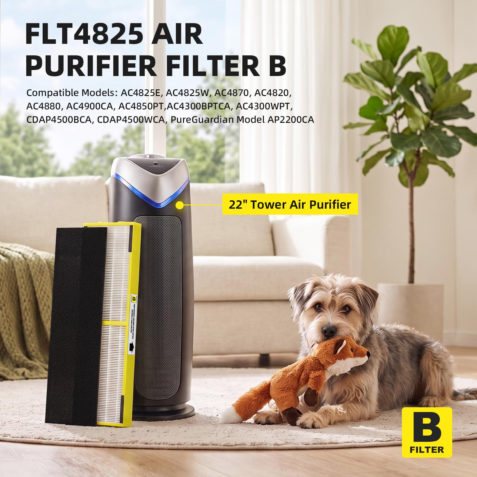 Paquete de 4 filtros HEPA FLT4825 B de repuesto compatibles con AC4825 AC4825E AC4300 AC4800 AC4880 AC4900 AC4850, 4 filtros HEPA verdaderos y 6 prefiltros de carbón activado
