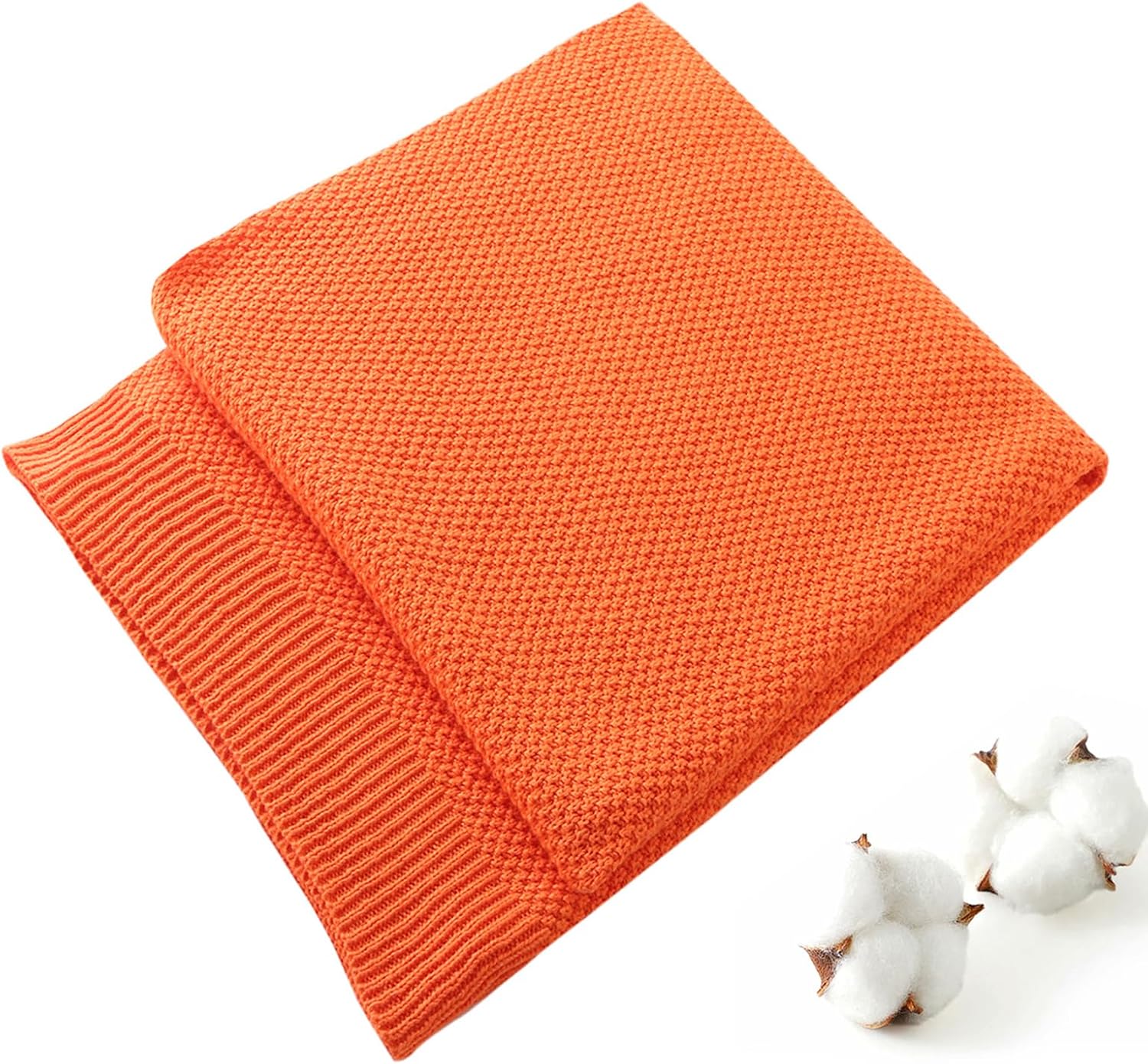 TREELY Soft Knit Throw Blanket for Couch Sofa or Bed Throw Size,100% Cotton Warm Cozy Decorative Knitted Throws Blanket for All Seasons(50"x60", Orange)