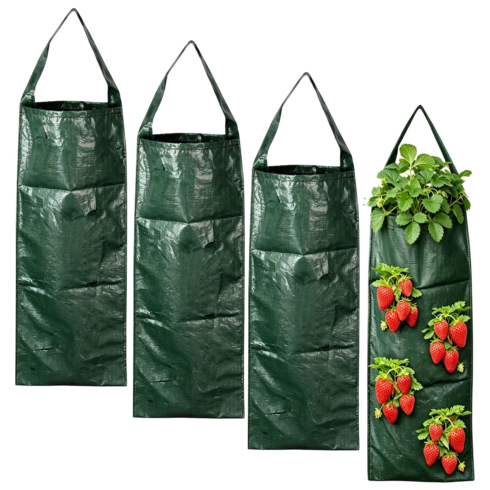 XIAOjnHONG 4 Pcs Hanging Grow Bags, Flower Strawberry Planter Bags Multifunction Vegetable Flower Strawberry Herbs Plant Grow Bag Hanging Planter Grow Bag for Vertical Gardening