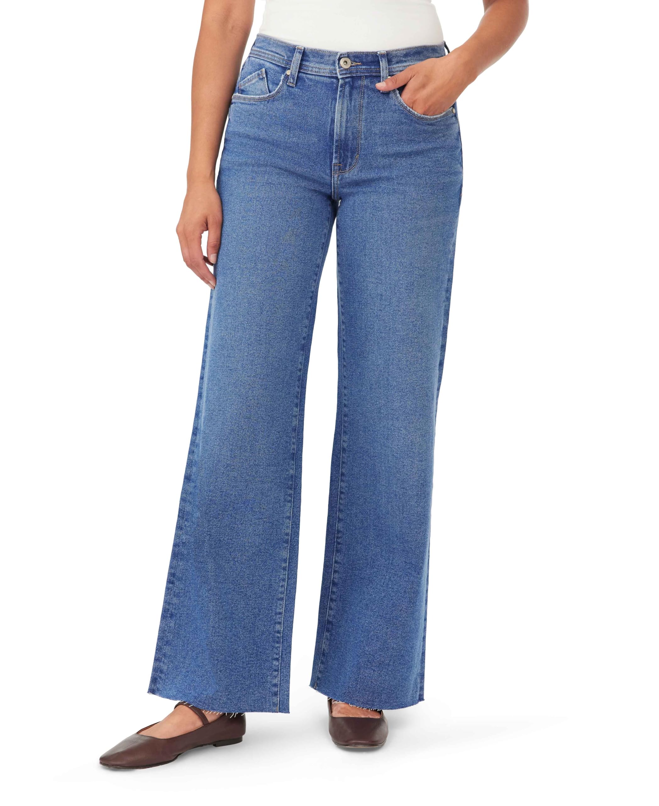 kensie Jeans for Women The Kaya Vintage Straight High-Rise Wide Leg Raw Hem 32-Inch Inseam, Size 0-24