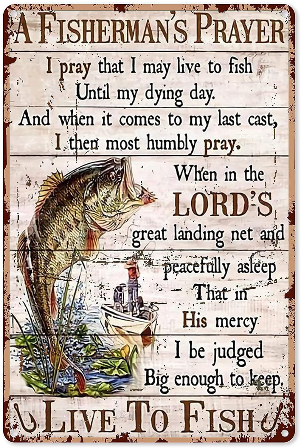 rayprint Fishing Metal Art Fishing A Fisherman's Prayer Retro Tin Sign Decoration Vintage Chic Metal Poster Wall Decor Art Gift 8 X 12 Inch