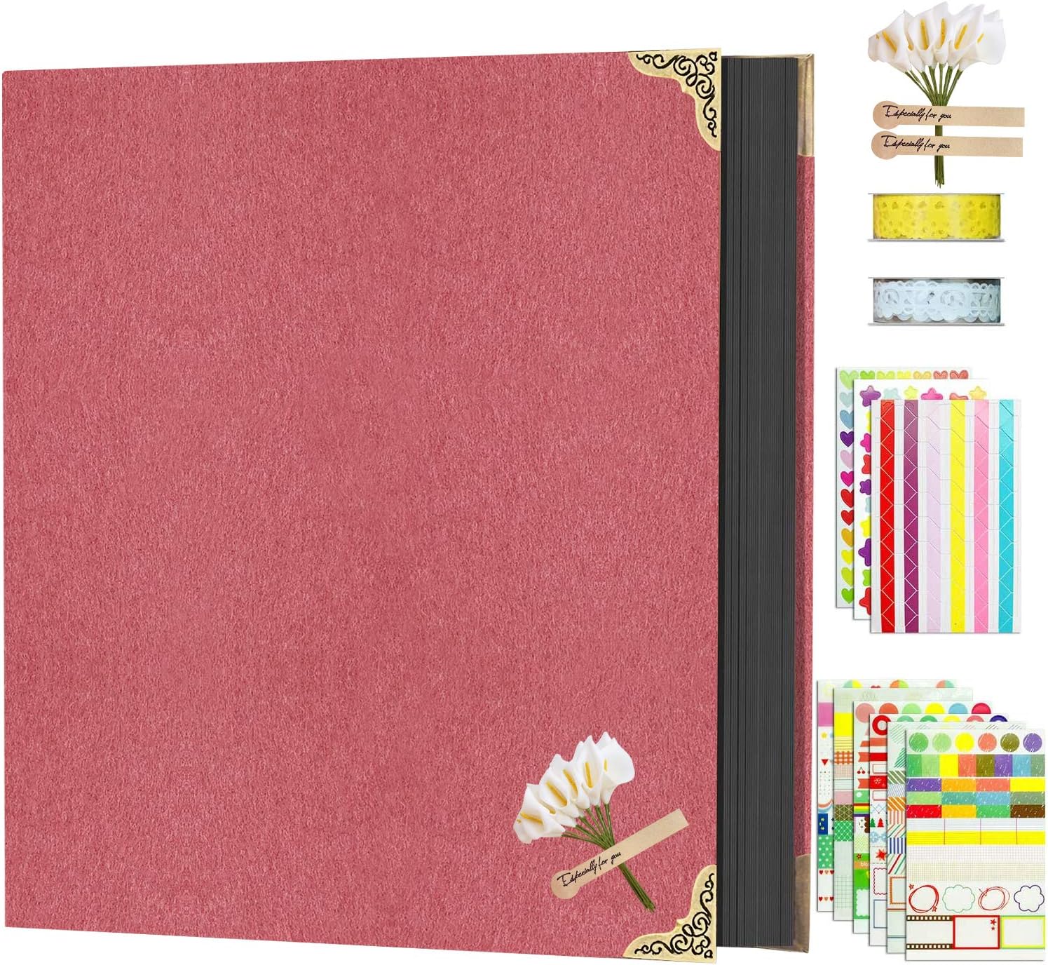 DIY Photo Album Scrapbook 80 Pages, Adkwse 3 Ring Binder 12 x 12 Inch Black Page Scrap Book with Scrapbooking Supplies for Kids, Girls, Teens Journal, Graduation Gift