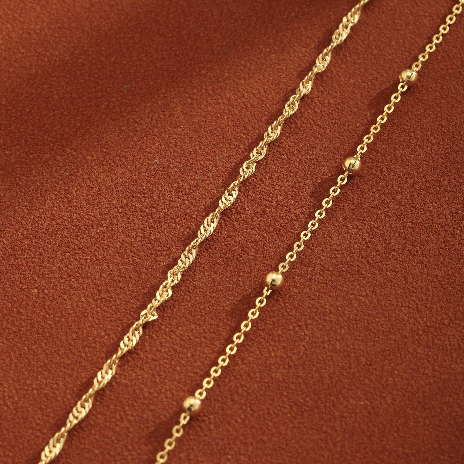 2/3 tobilleras de oro para mujer, impermeables, de eslabones cubanos con cuentas, pulseras apilables chapadas en oro de 14 quilates, regalos de joyería personalizados, no se deslustra, ligeras 5