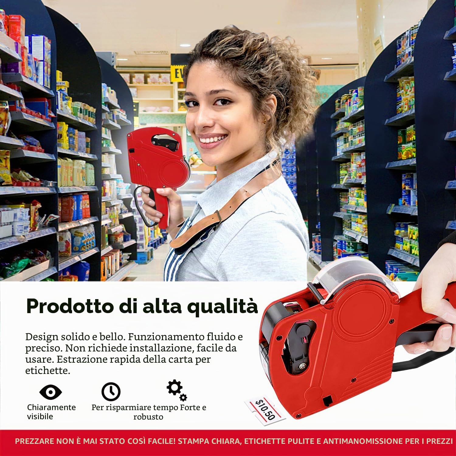 KPX MX5500 - Pistola per prezzi, con 5150 adesivi a pistola bianca e 3 rulli extra per inchiostro, pistola per etichette prezzi, pistola per prezzi, pistola per prezzi al dettaglio a 8 cifre ed