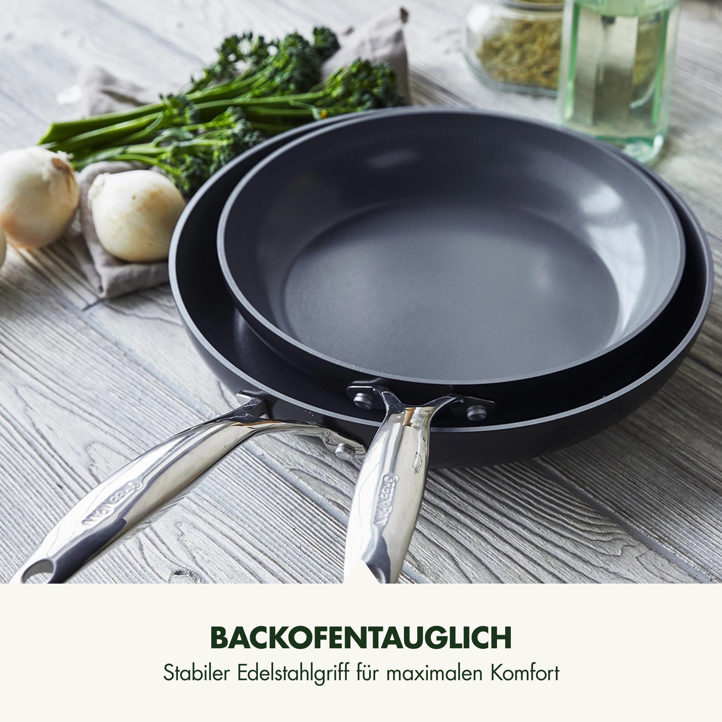 GreenPan Valencia Pro Harteloxierte Gesunde Keramik Anti-Stick 20 cm & 26 cm Bratpfannen-Set, PFAS-frei, Edelstahl-Griff, Induktion, Spülmaschinenfest, Backofenfest, Grau