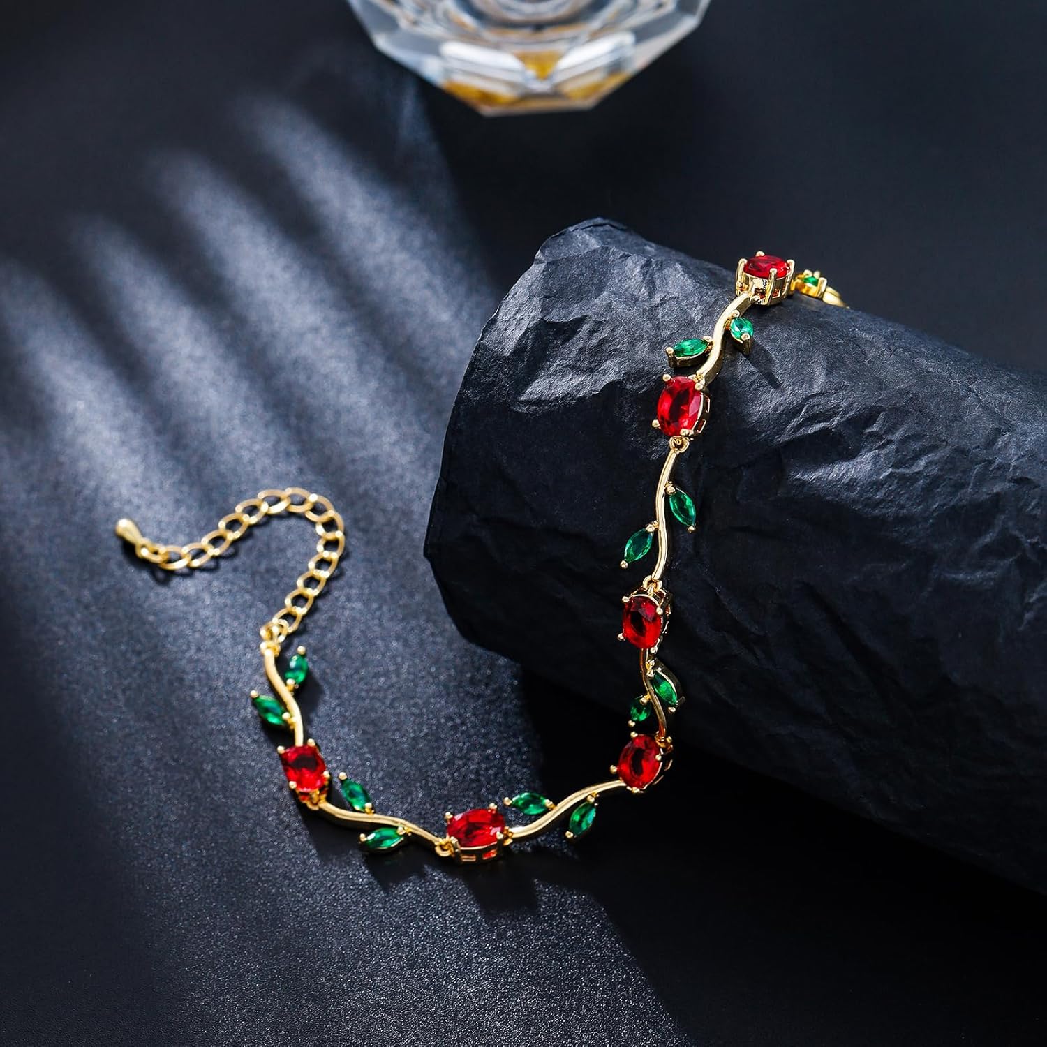 Red Rose Flower Bracelet for Women Cubic Zirconia Link Bracelet Adjustable for Mother's Day Wedding Prom - Image 4