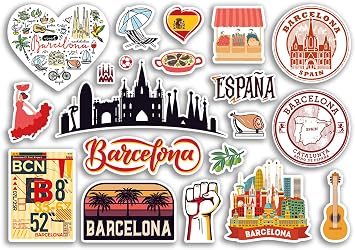 A5 Sticker Sheet Barcelona Vinyl Stickers - Spain Spanish Landmarks Holiday Stamp Summer Map Flag Travel City Luggage Scrapbooking #79032