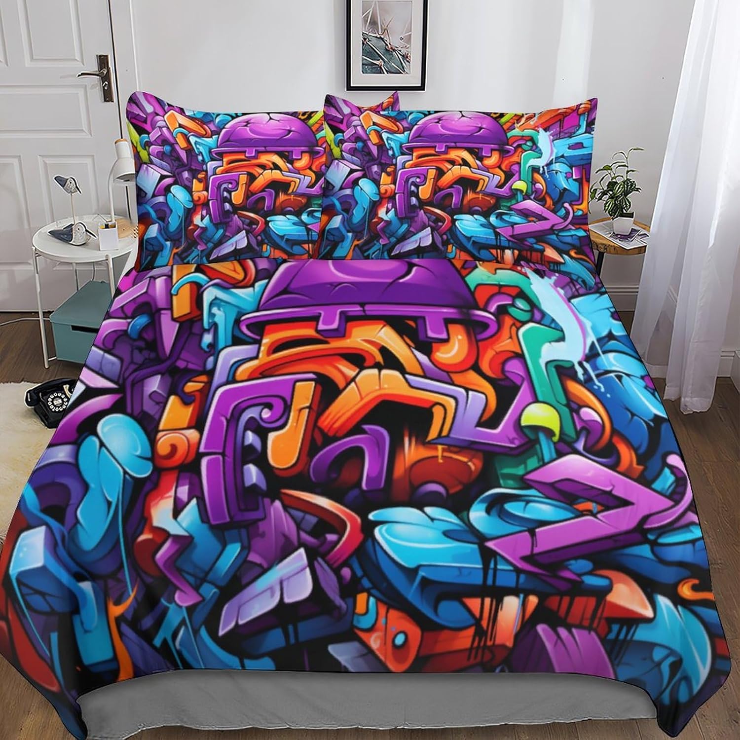 flapperons 3 Pieces Scrawl Quilt Duvet Cover Set 3D Printed Bedding Set