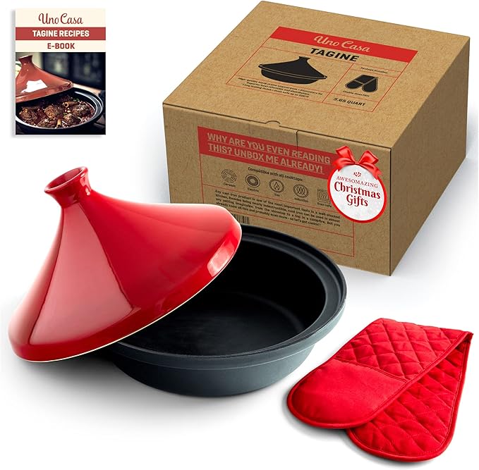 Uno Casa Cast Iron Tagine Pot Moroccan for Cooking 3.65 Quart Tajine Pot Moroccan