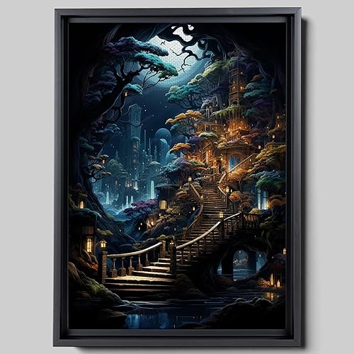 Magical Library The Gate Way to Mythical Knowledge Canvas Art Print, Enchanted Library Vintage Poster Print, Nature Wall Art, Decor