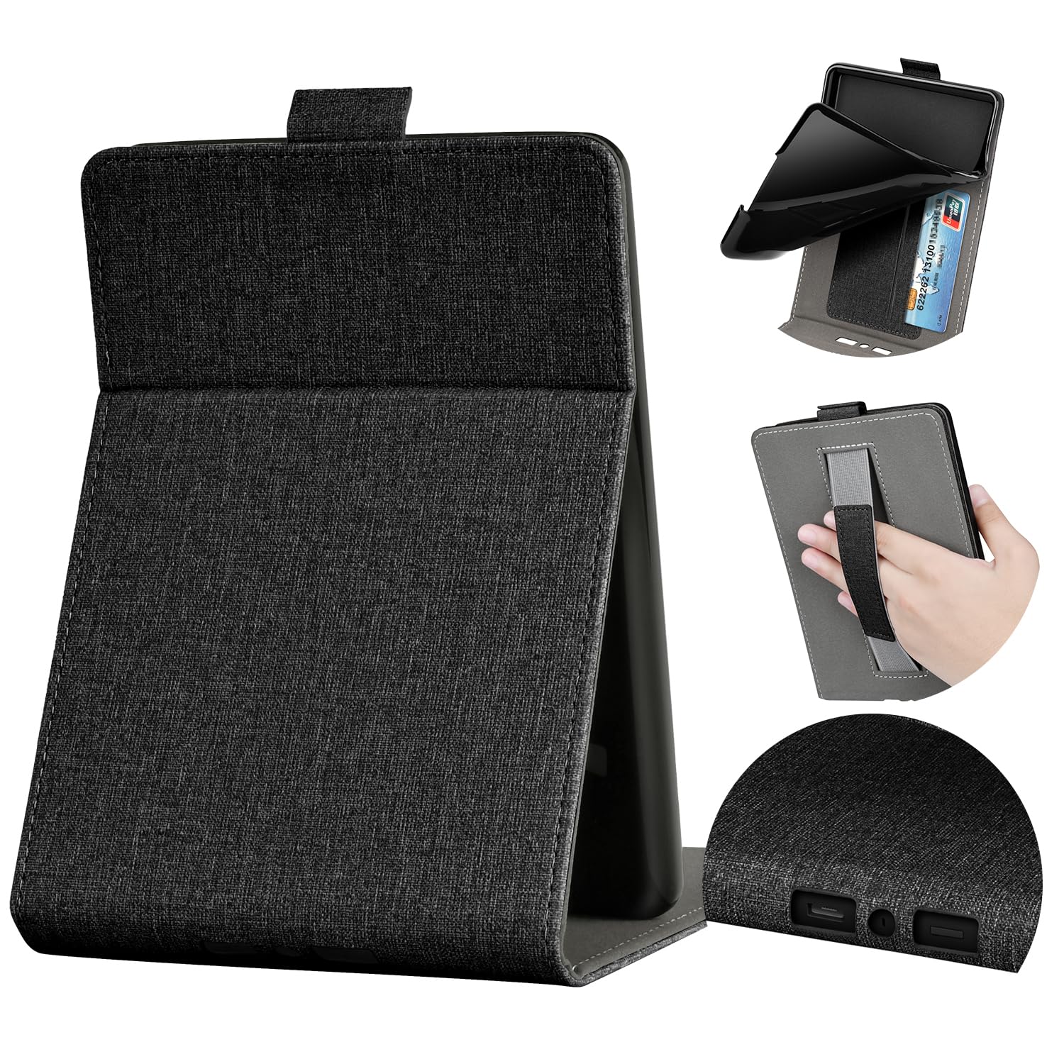 TPU Soft Shell Case for Kindle Paperwhite 7th Generation 2015 Release Only - Auto Sleep and Wake,Premium PU Leather Folio Stand Smart Cover with Hand Strap for 6