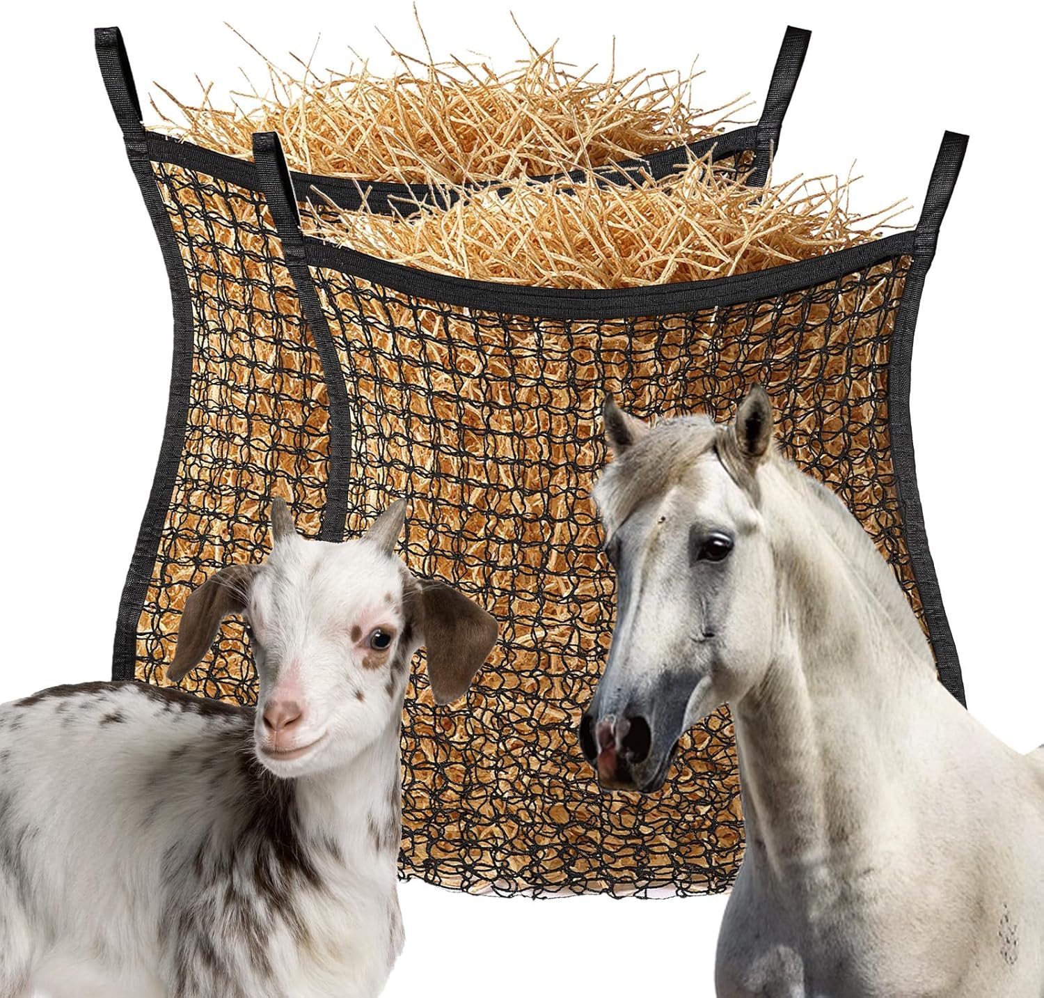 2 Pcs Slow Feed Hay Net Large Capacity Hay Bags Horse Feeder Easy to Fill and Hang Full Day Feeding Horse Feeding Supplies for Horses Goats Sheep Donkey Stall Trailer
