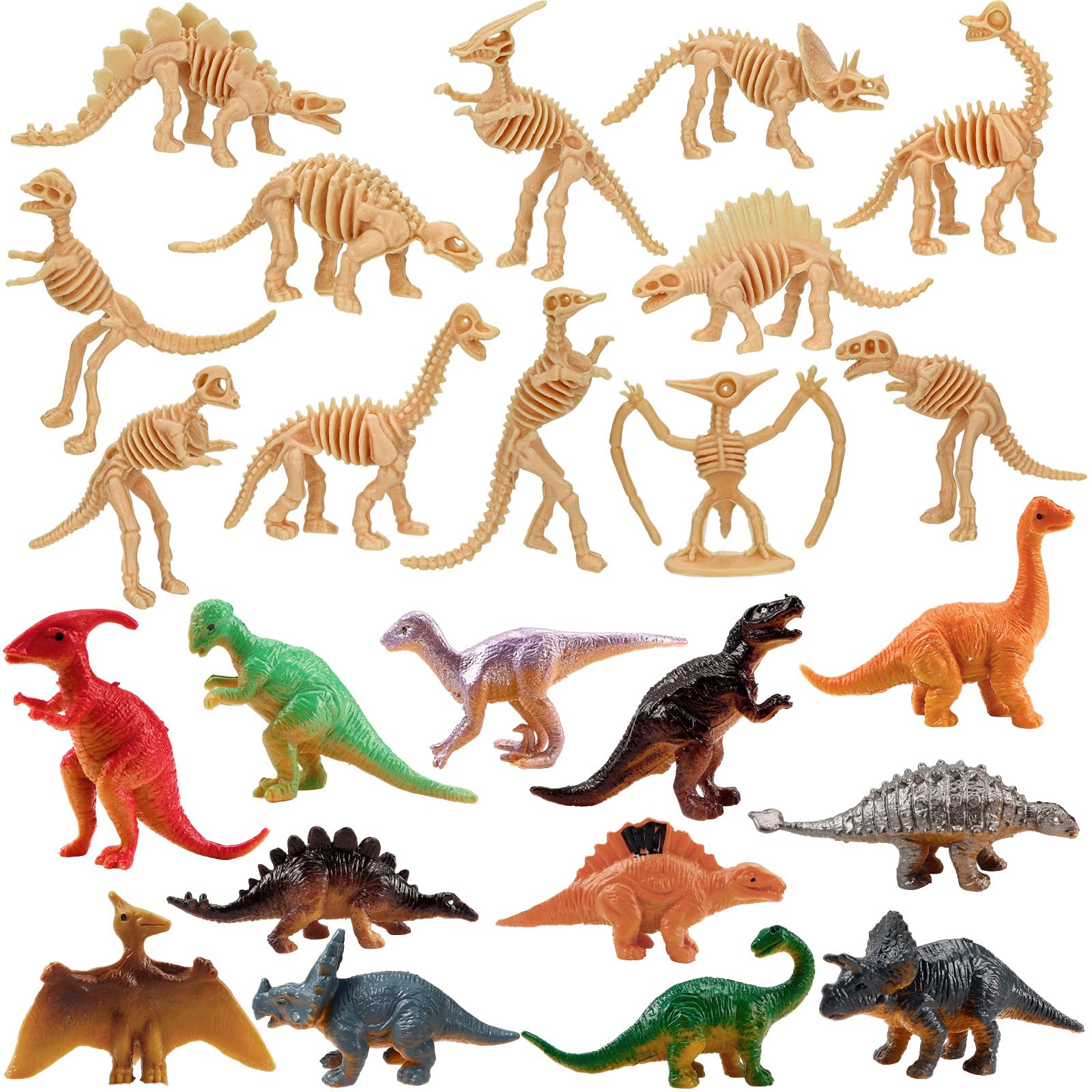24 PCS Dinosaur Fossil Skeletons, Assorted Dinosaur Skeleton Figures Science Dino Sand Dig Party Favor Decorations