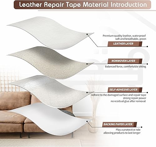 Vista 110 de KING MOUNTAIN Cinta de reparación de cuero, 16 x 60 pulgadas, gris, autoadhesiva, impermeable, ecológica