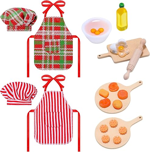 Juego de accesorios para muñecas de Navidad, juego de mini panadero, incluye delantal, sombreros, rodillo, bandeja para galletas, cuenco para