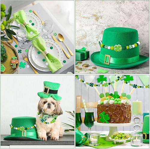 Miniatura 7 de JarThenaAMCS 104 cuentas de silicona para el día de San Patricio, trébol de trébol, cuentas espaciadoras sueltas con cuerda elástica, cuentas