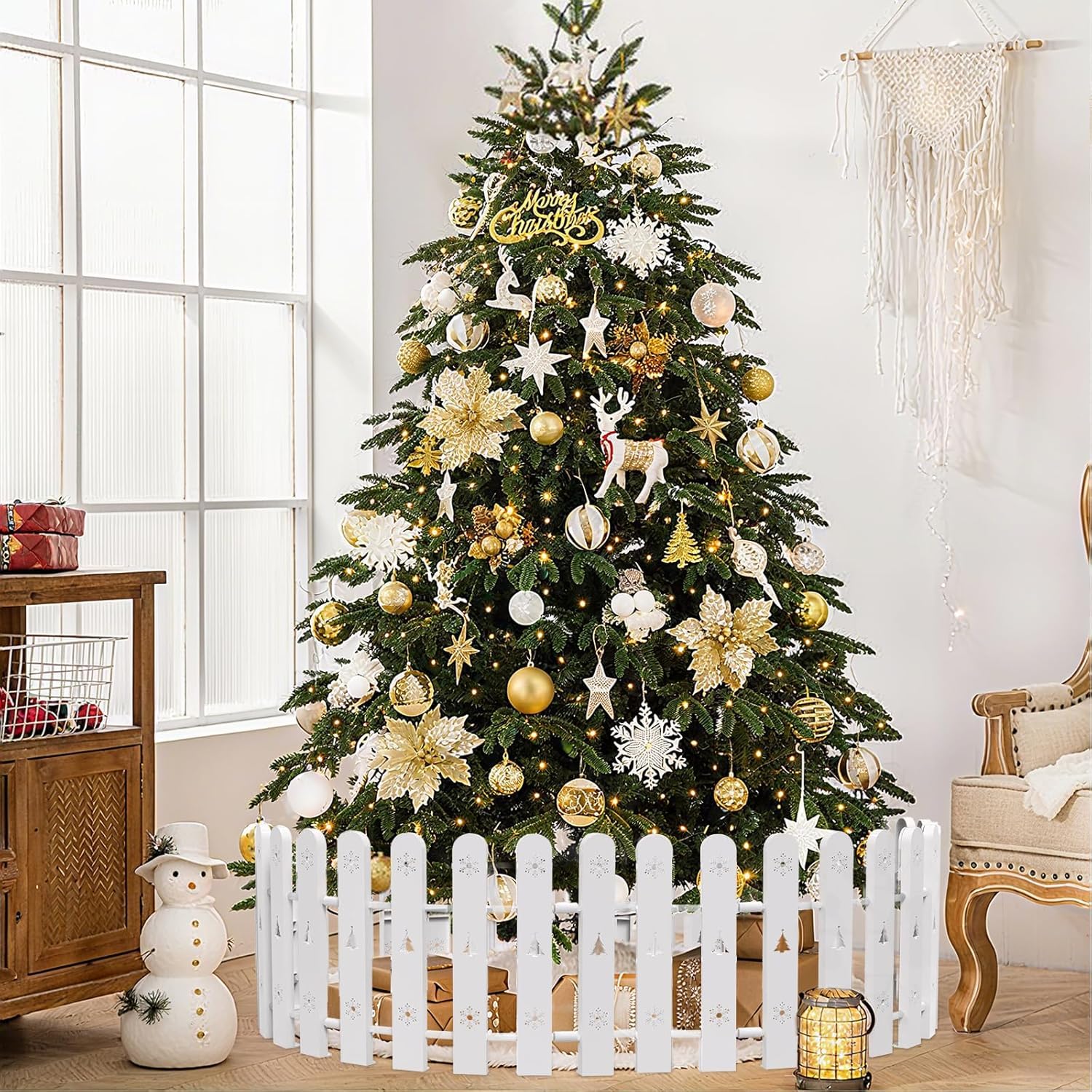 Clôture sapin de Noël blanc 42 cm et barrière de sécurité jardin pour chiens et enfants