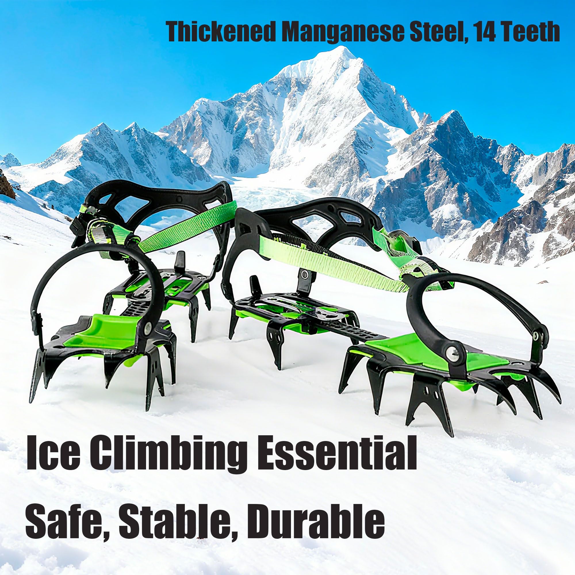 Grödel für Wanderschuhe & Bergschuhe, Universal Steigeisen 14 Zähne, Crampons Spikes für Schuhe, Grödeln Snowline geeignet, Antirutsch Grödel für Schnee & EIS, Winter-Abgleitschutz