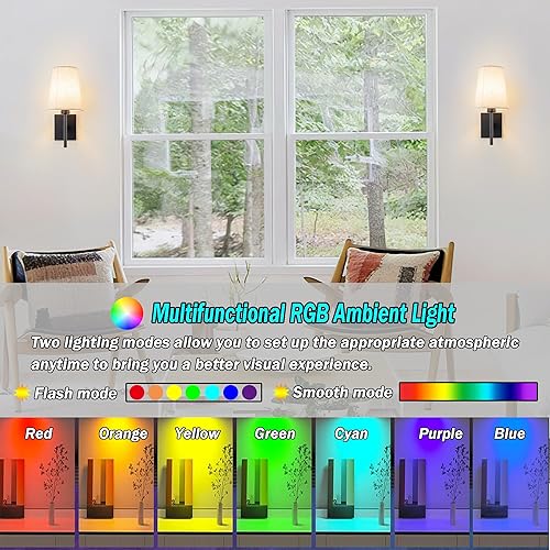 Miniatura 4 de YHCDLAMP Juego de dos apliques de pared a pilas, con control remoto, lámpara de pared regulable que cambia de color RGB de tela para dormitorio,