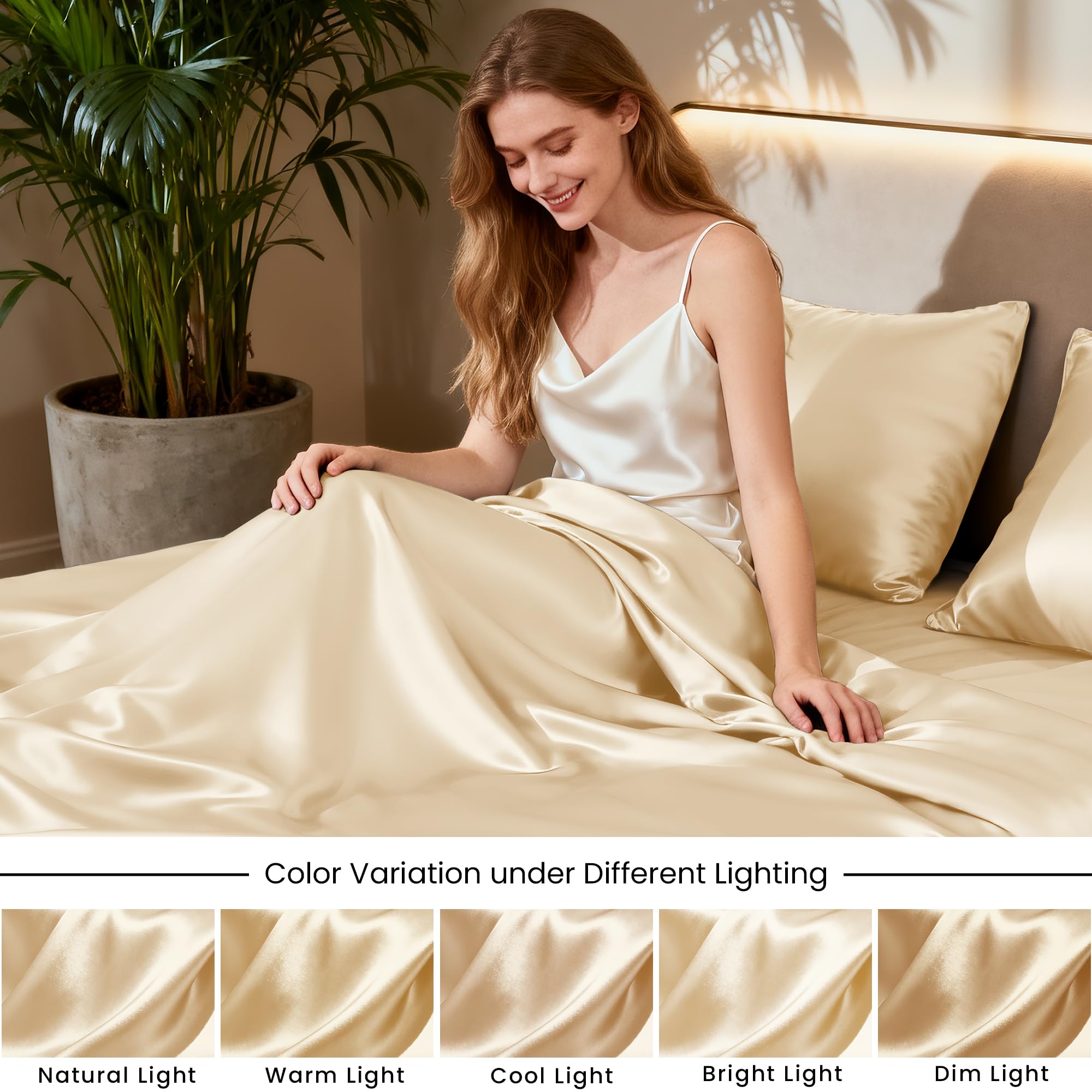 Love's cabin Satin Queen Sheets Set - 4 Piece Pink Silky Bed Sheets Set with Deep Pocket, Luxury Silk Feel Satin Queen Size Sheet Set (1 Flat Sheet, 1 Fitted Sheet, 2 Pillow Cases): Twin Beige.