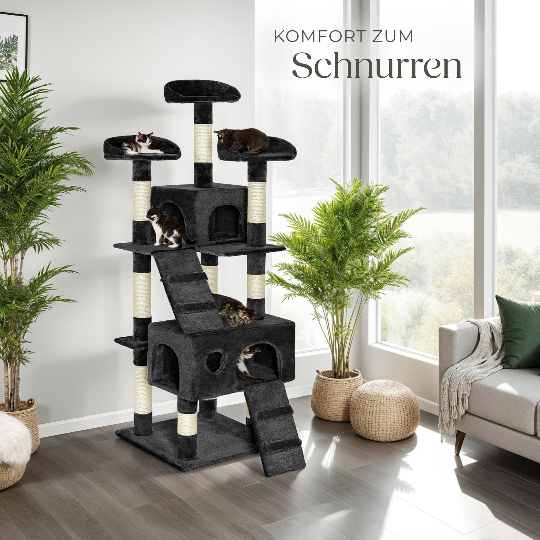 tectake® Katzen Kratzbaum Katzenbaum mittelhoch -Diverse Farben- (Schwarz)
