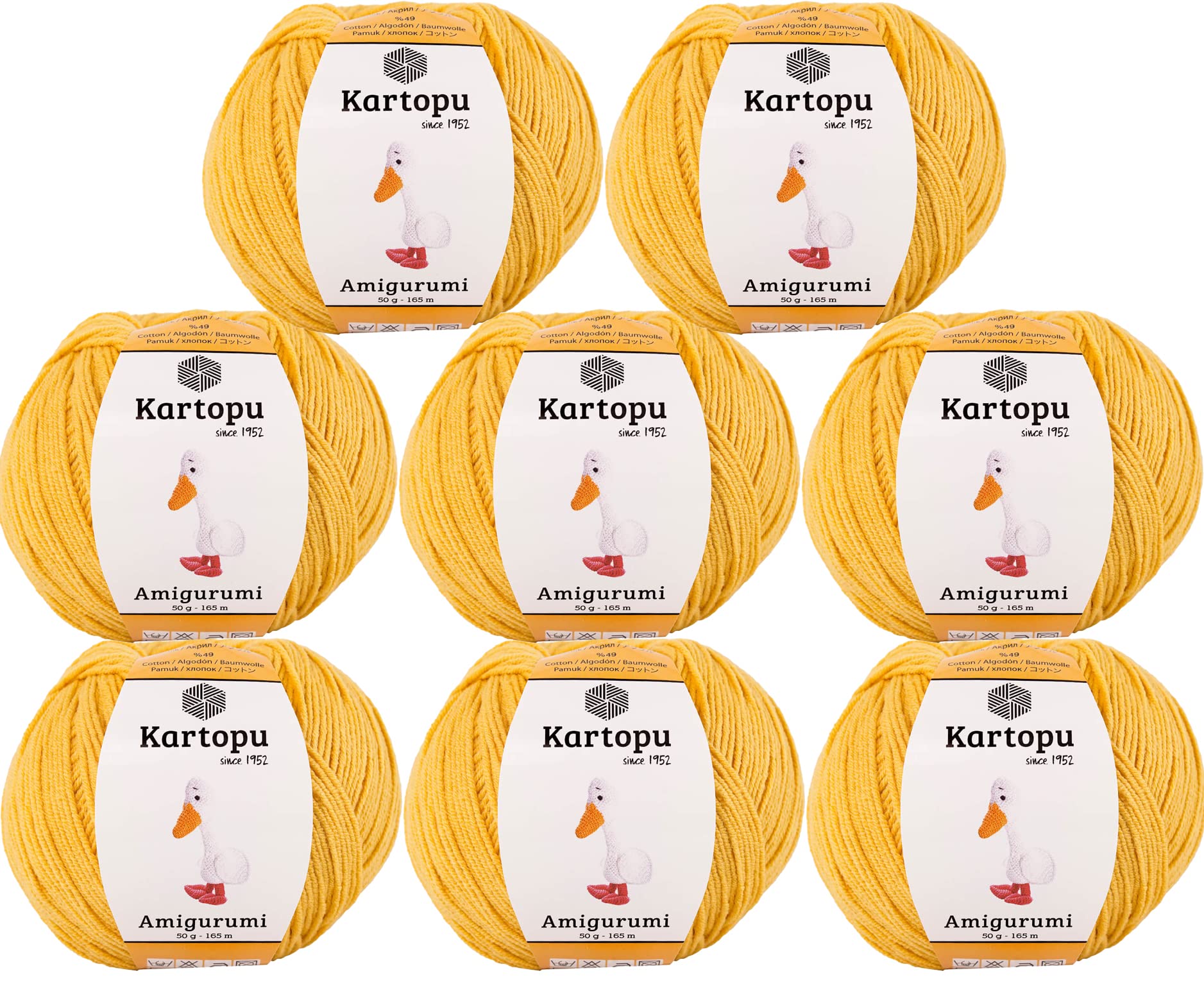 Kartopu Amigurumi and Baby Cotton Knitting Rope,Specially Produced for Amigurumi Lovers,(8Pack) Skein(Ball) 1.76 Oz (50g) (Yellow 317)