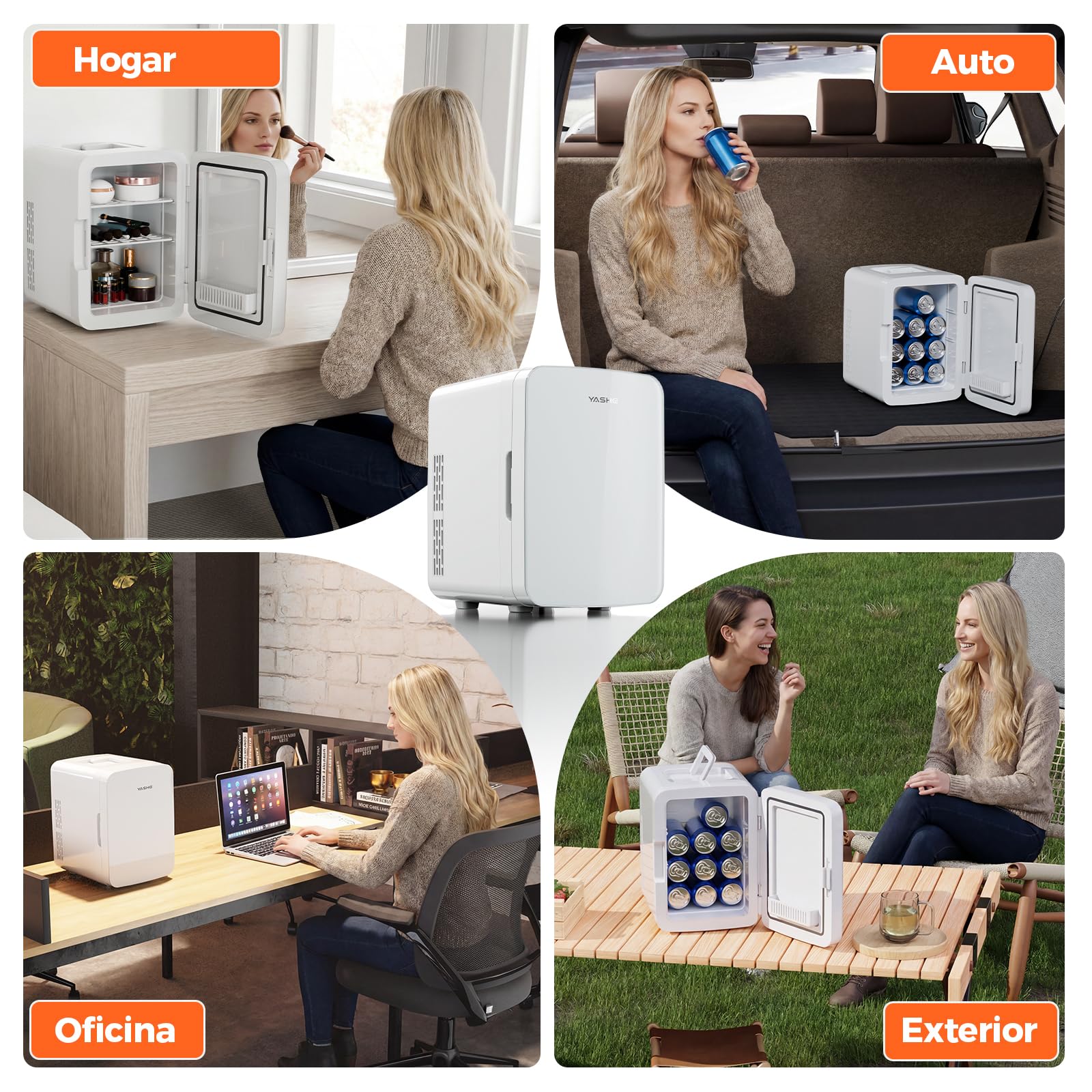 YASHE Mininevera de 10 litros/12 latas, nevera pequeña para dormitorio, enfriador y calentador termoeléctrico para cuidado de la piel, bebidas, oficina, dormitorio, coche, Whitede