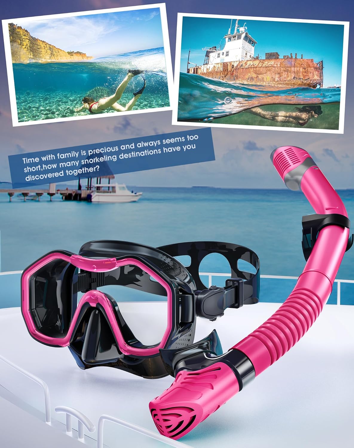 Snorkeling Gear for Adults Kids, Dry-Top Snorkel Set, 180°Panoramic Wide View Diving Mask Breathing Freely Snorkel Mask for Snorkeling Scuba Diving Swimming Travel