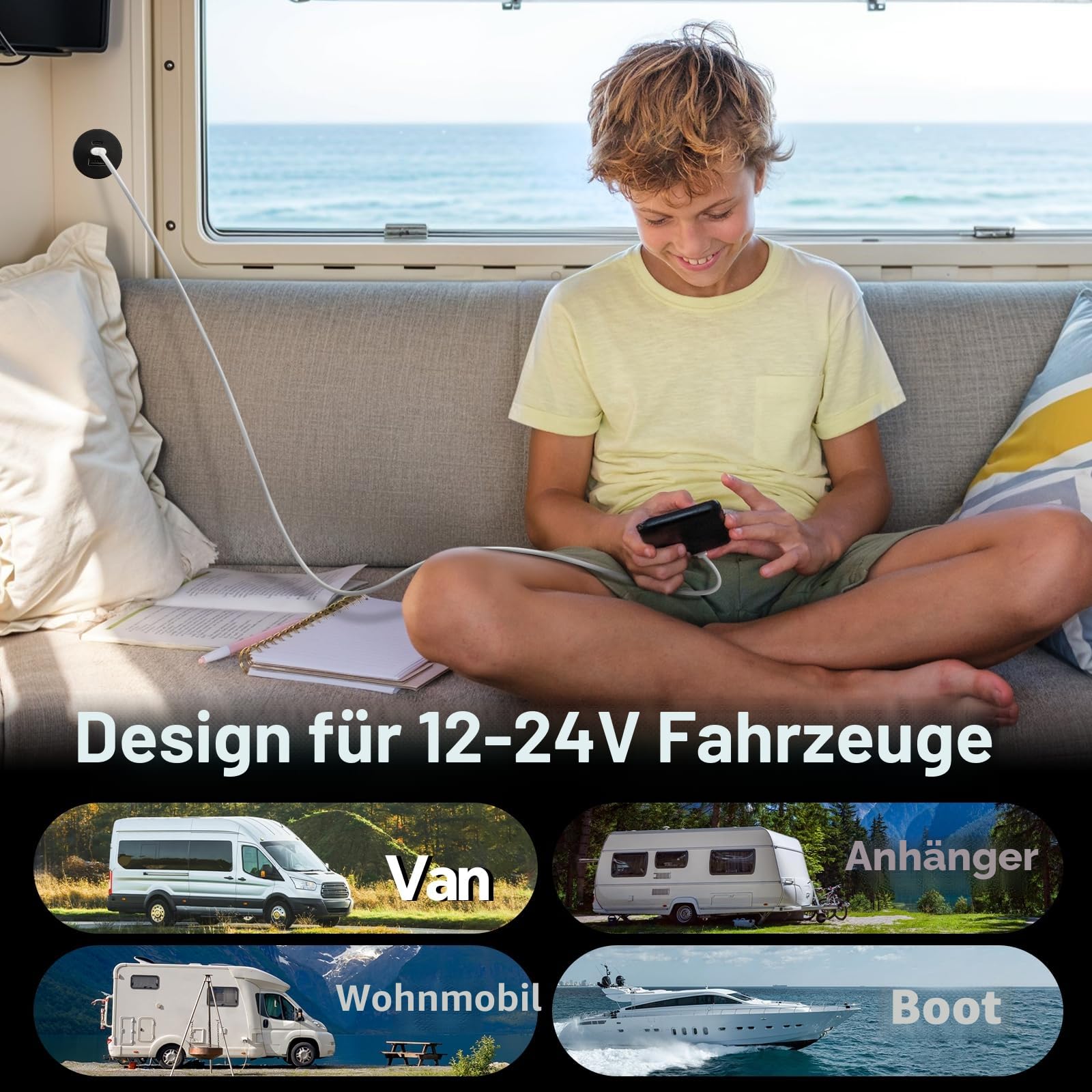 acegoo USB C Steckdose 12V Aluminium, Dual Typ C PD3.0 20W & QC3.0 18W, KFZ 12 Volt Buchse Dose Einbau Adapter für Wohnmobil Camper Auto Boot LKW Wohnwagen Jacht, 2 Stück
